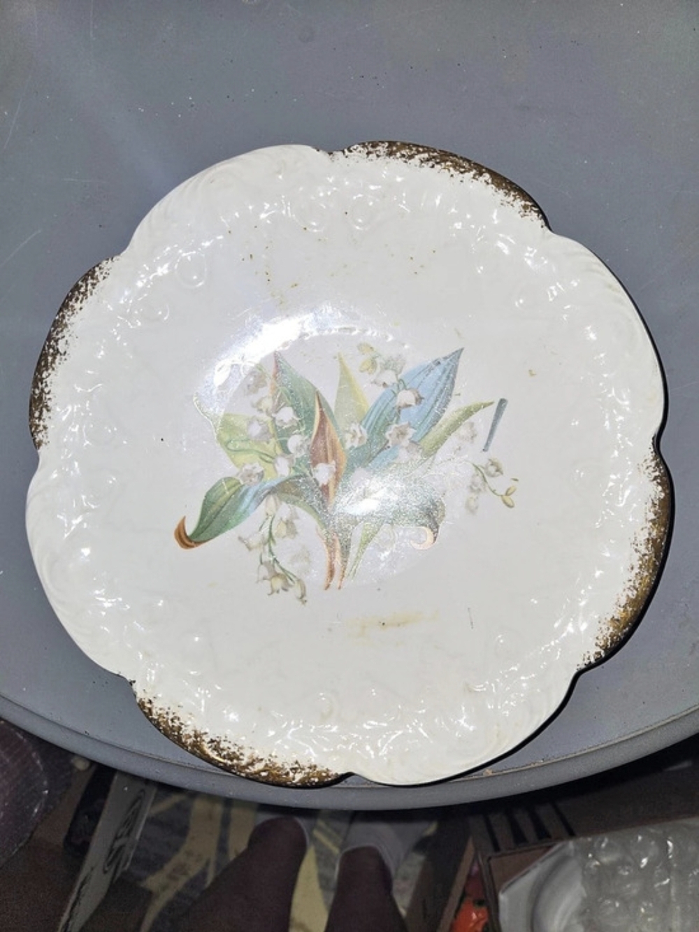 Floral Scalloped Dinner Plate White & Green